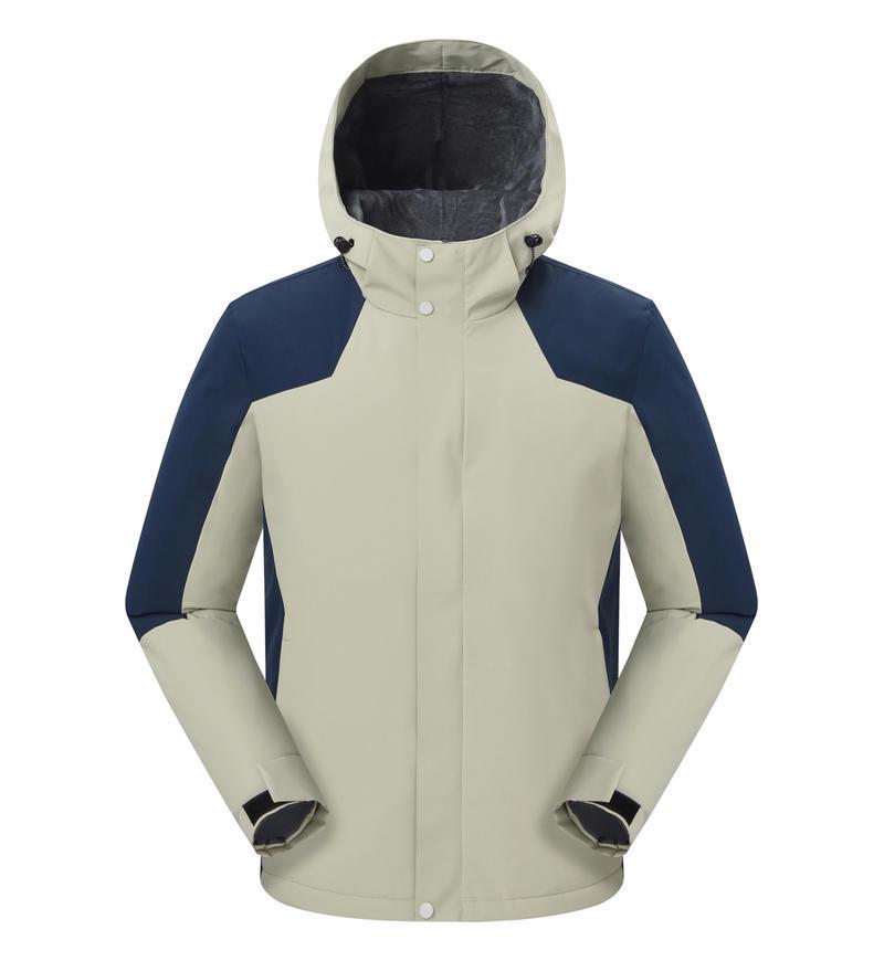 Unisex Waterproof Thick Hooded Jacket for Spring & Autumn - Customizable Mountaineering Apparel with Logo Printing.