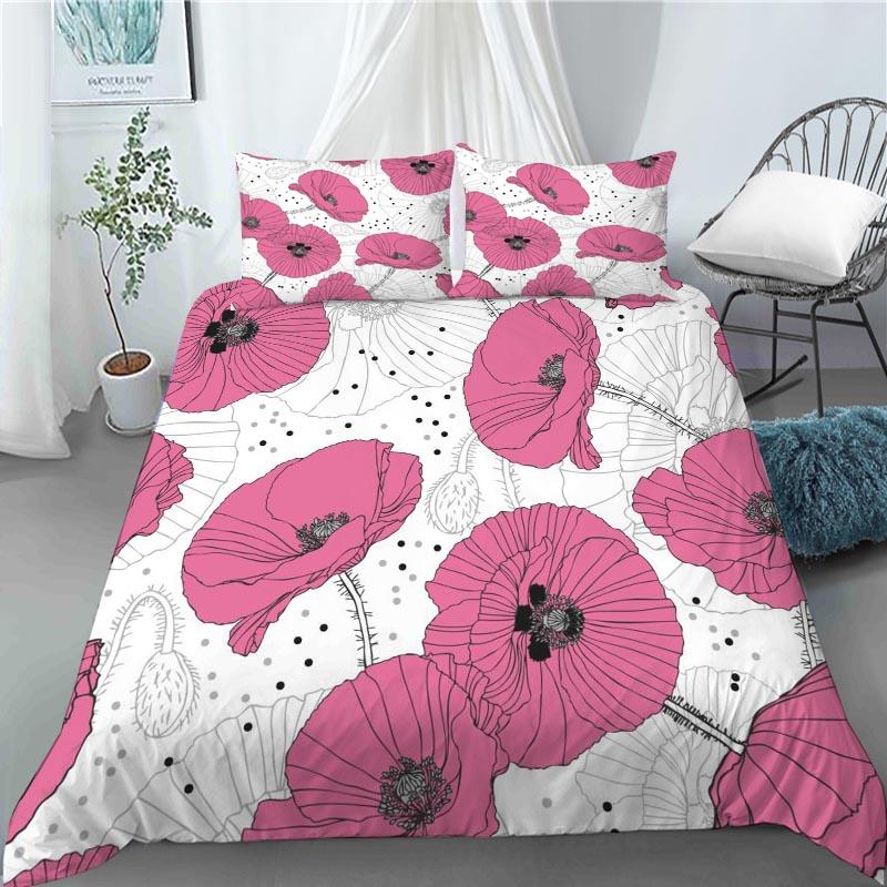 3D Red Poppy Duvet Cover King Queen Size Beautiful Flower Polyester Quilt Cover with Pillowcases Kids Adults Home Bedroom Decor