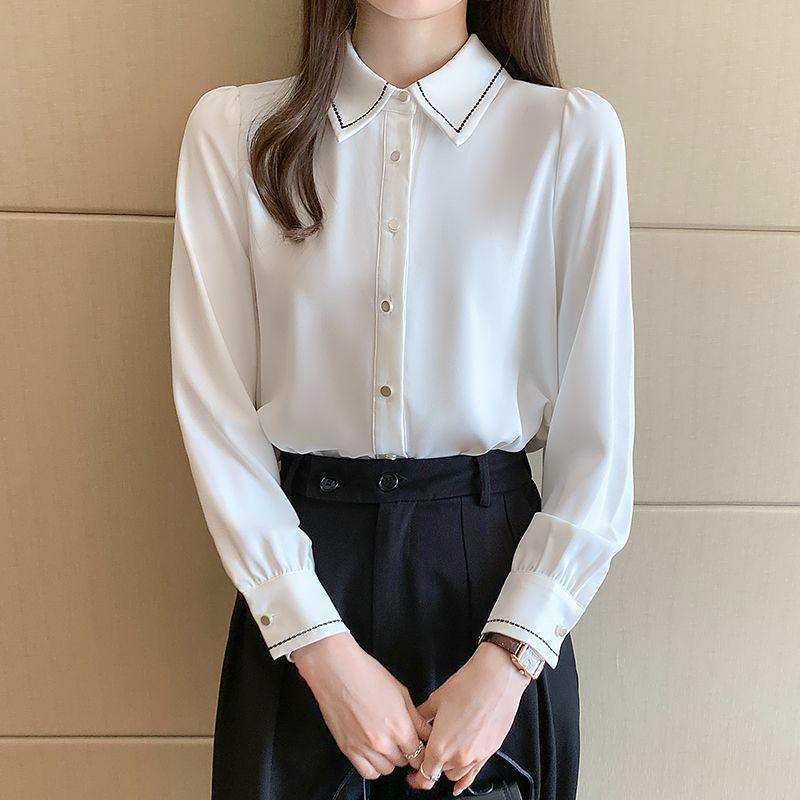 Women's White Chiffon Long Sleeve Shirt - 2025 Autumn Design Professional Formal Wear