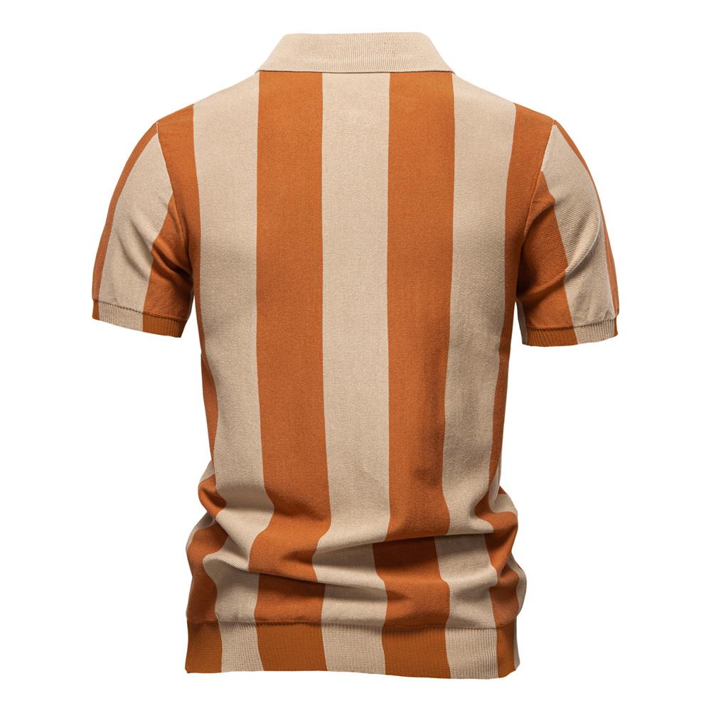 STORN New Summer Men's Breathable Striped Contrast Panel Polo Shirt Casual Short Sleeve Knit Shirt with Comfort Fit