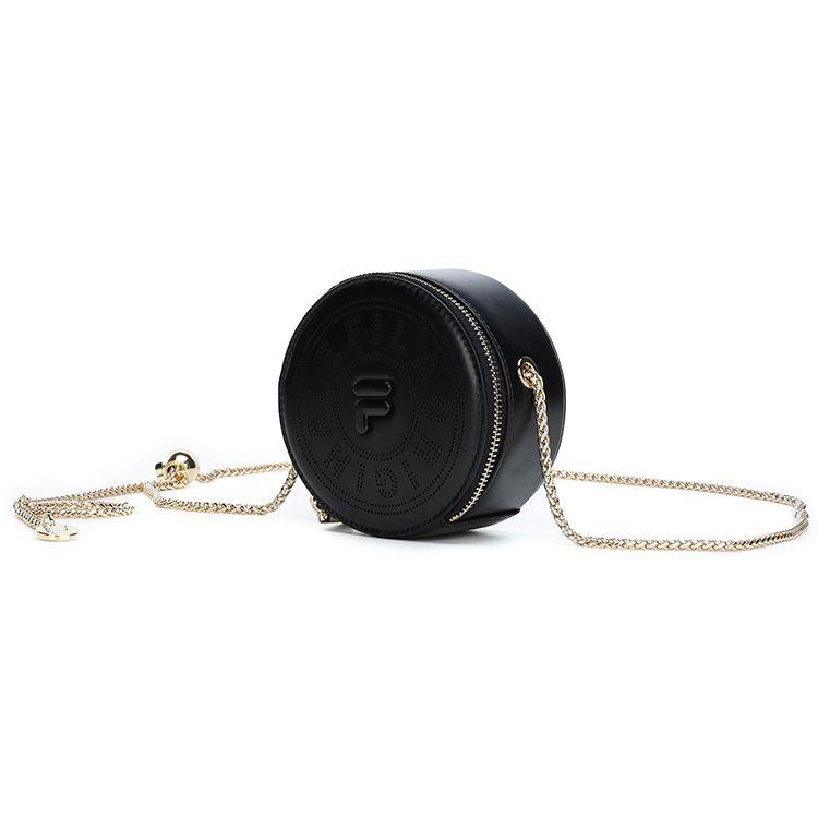 FILA Textured Commuter Chain Polyurethane Mini Round Shoulder Crossbody Bag Women bags Black F13W229167F-BK