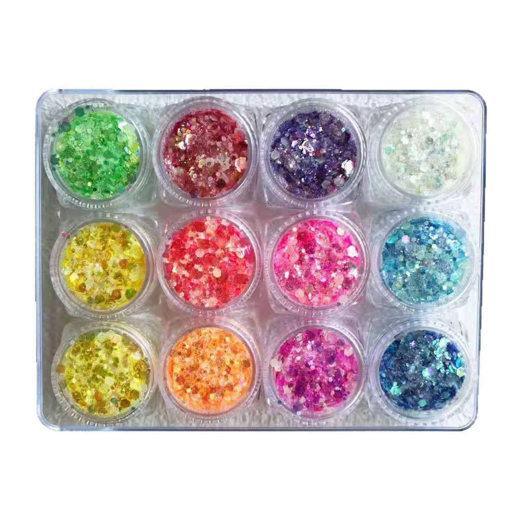 Luminous Iridescent Nail Art Glitter Set - 12 Gradient Colors