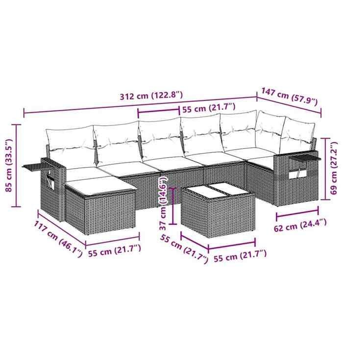 VidaXL Garden Lounge Set with Cushions 8 Pcs, Patio Sofas, Patio Furniture Set, Outdoor Furniture, Black 3252823