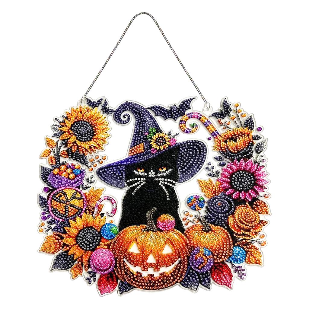 Halloween Maan Hangend Decoratiepakket - Dubbelzijdig met Facetgeslepen Strasssteentjes voor Raamdecoratie, Doe-het-zelf Pakket