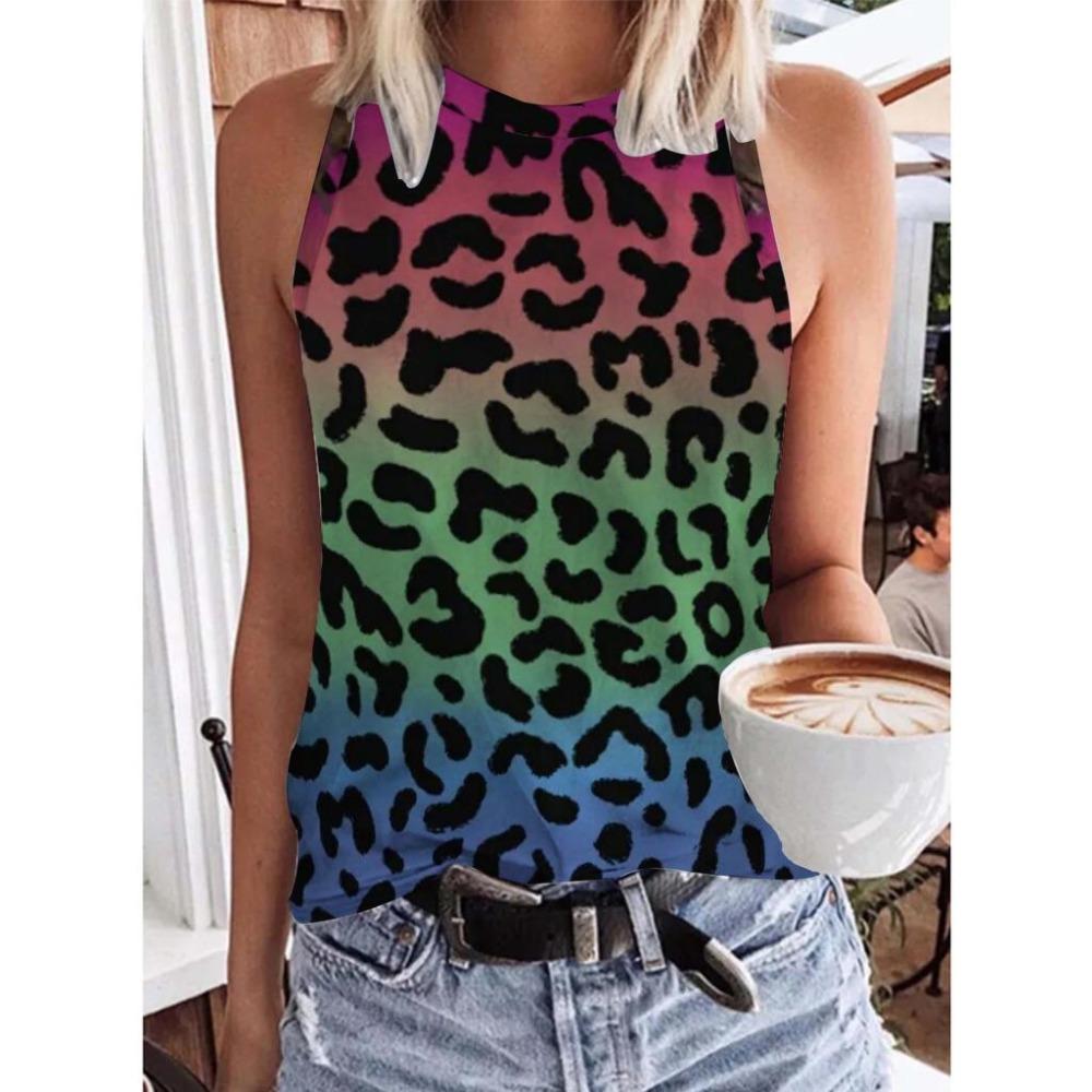 Summer Sequin Leopard 3D Print Tank Tops Women Fashion Streetwear Oversized O-Neck Vest Off Shoulder Sleeveless Woman Camisole
