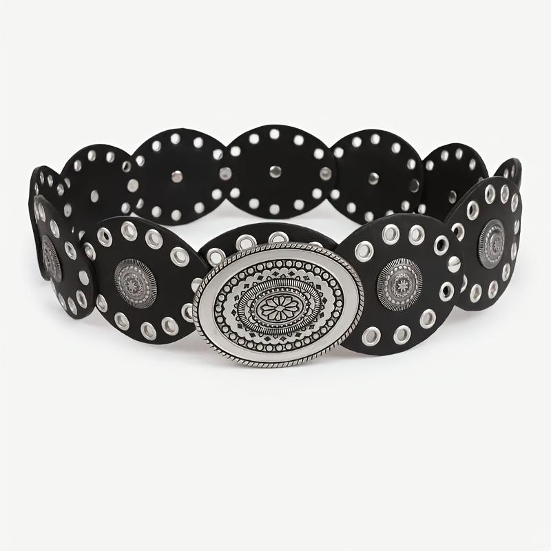 

1 шт. Женский ремень из искусственной ПУ в винтажном стиле с овальной пряжкой-заклепкой, поясная лента, винтажные персонализированные ремни 105CM коричневый