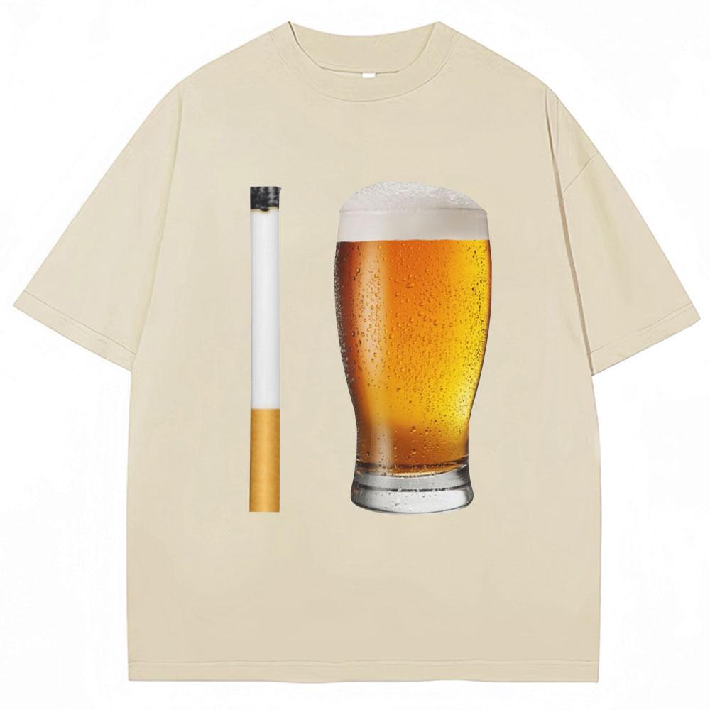 Funny Meme Tshirt Cigarette and Beer Humor Joke Print T Shirt Unisex Women Fashion Oversized Cotton Casual Short Sleeve Streetwear