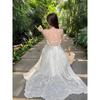 Summer Design Temperament Exposed Back Neck Suspender Dress Women's Seaside Vacation Style Elegant Lace-up Dress