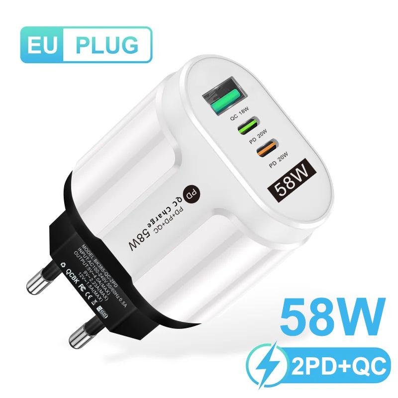 GaN European Standard PD33W QC3.0 Multi-Port Charger with 9V/12V Fast Charging