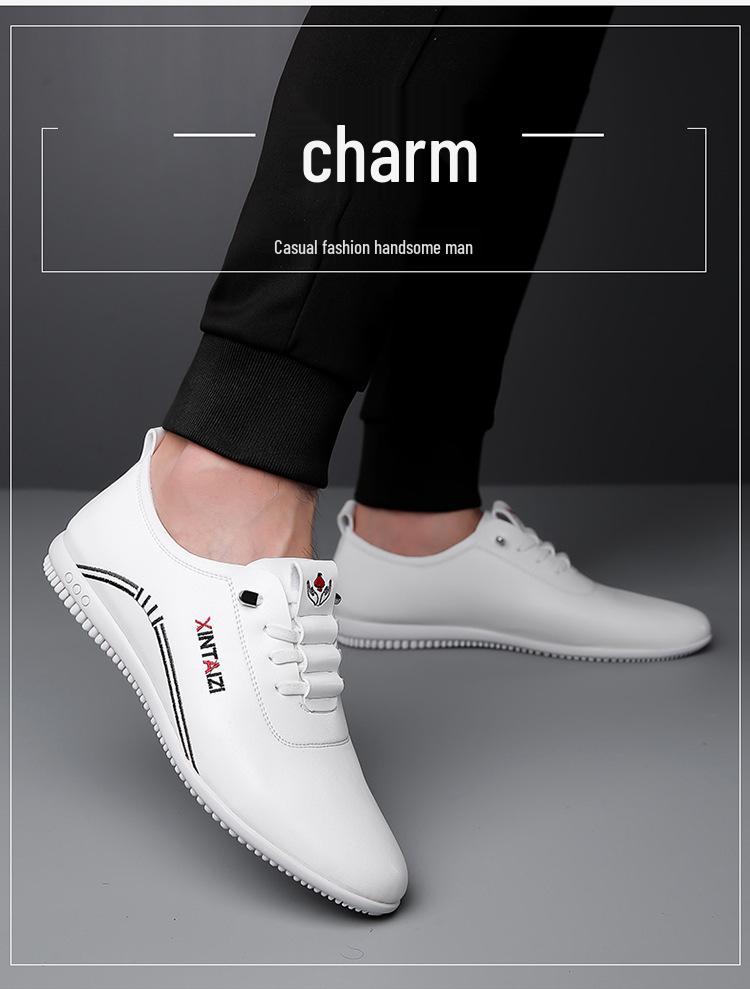 Men's White Leather Slip-On Casual Business Driving Shoes