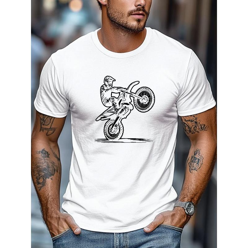 Men's T-Shirt, Comfortable and Versatile, Simple and Clean, Men's Motorcycle Stunt Pattern Summer Casual Round Neck Short Sleeve T-Shirt