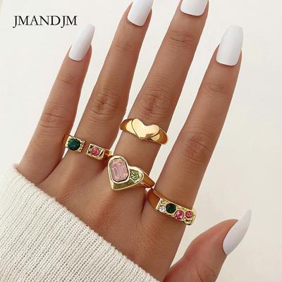 Color Zircon Love Metal Ring Female Niche Design Index Finger Ring Sweet Cool Style Versatile Opening Adjustable Ring