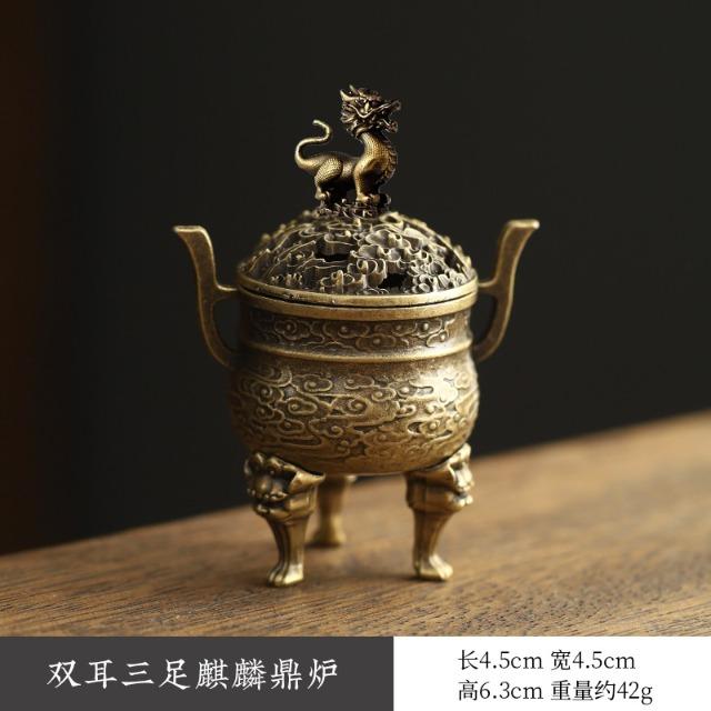 Mini Copper Tripod Incense Burner - Bronze Hollow Out Censer with Lid, Incense Stick Holder for Aroma Yoga Home Decor