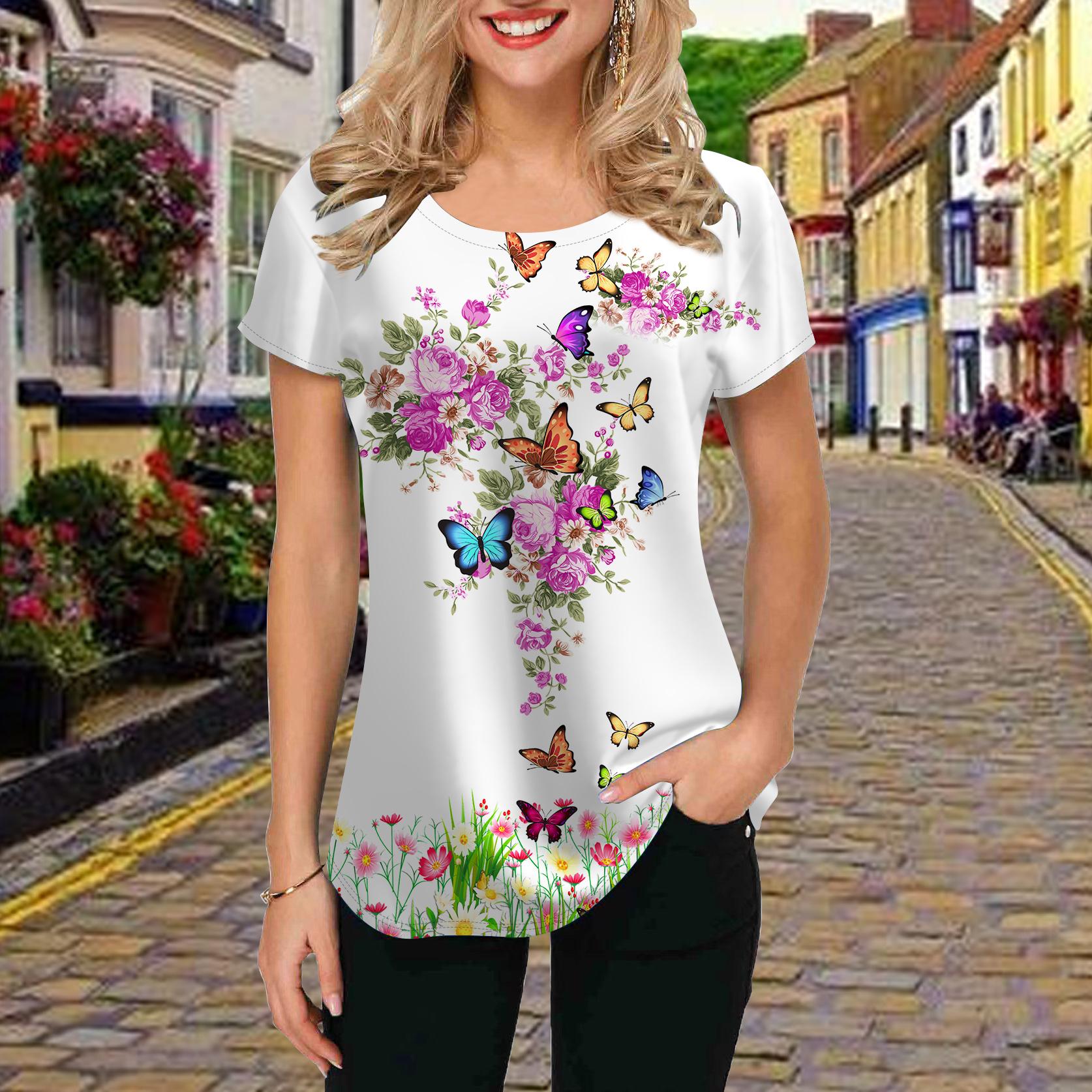 Модная женская футболка с принтом «Бабочка в цветах» — фото 3