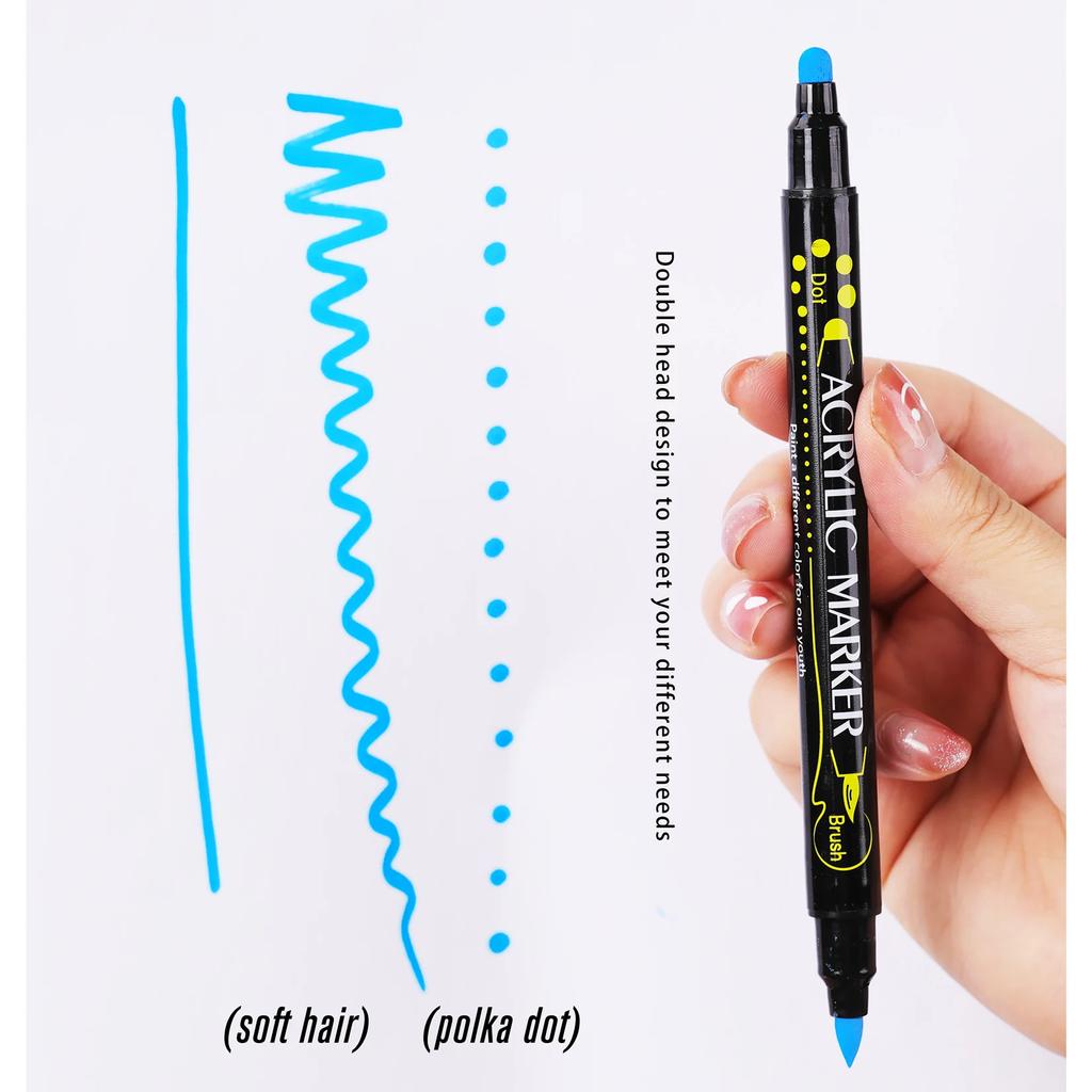 24 Colors Dot Acrylic Paint Markers Collection Dual Tip Brush Paint Pens for Rock Painting Canvas Plastic Metal Wood Stone Art Supplies