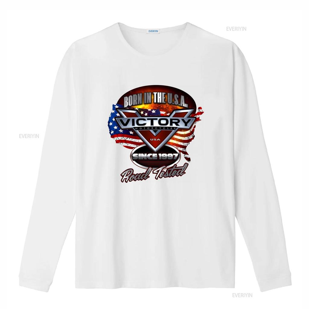 Born In The U S A Victory Motorcycle Softstyle T Shirt Since 1997 Road Tested USA Flag Design Vintage Washed Casual Soft