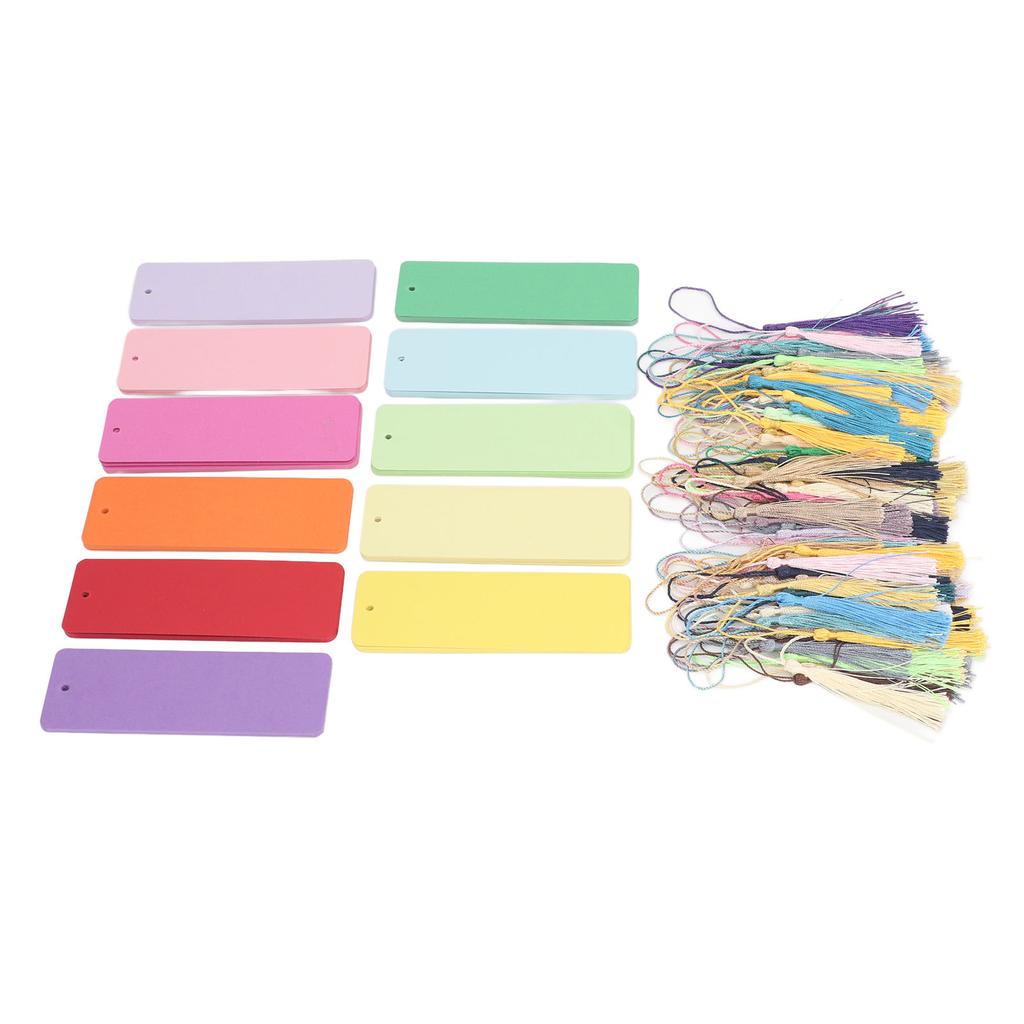 120 Set Blank Color Cardstock Bookmarks with Colorful Tassels Craft DIY Paper Bookmarks for DIY Craft Projects and Gift Tags
