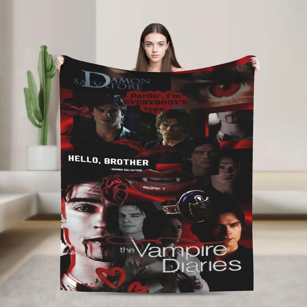 Damon Salvatore Blankets The Vampire Diaries Plush Funny Breathable Throw Blankets for Home Autumn/Winter