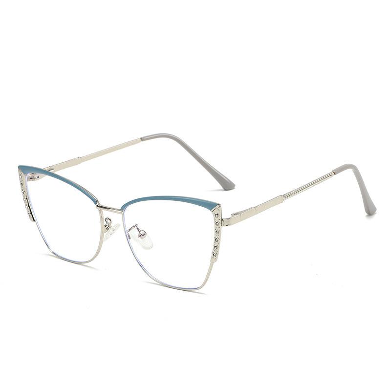 Fashion cat eye flat mirror trendy ultra-light glasses frame retro color-changing anti-blue glasses metal color-changing glasses
