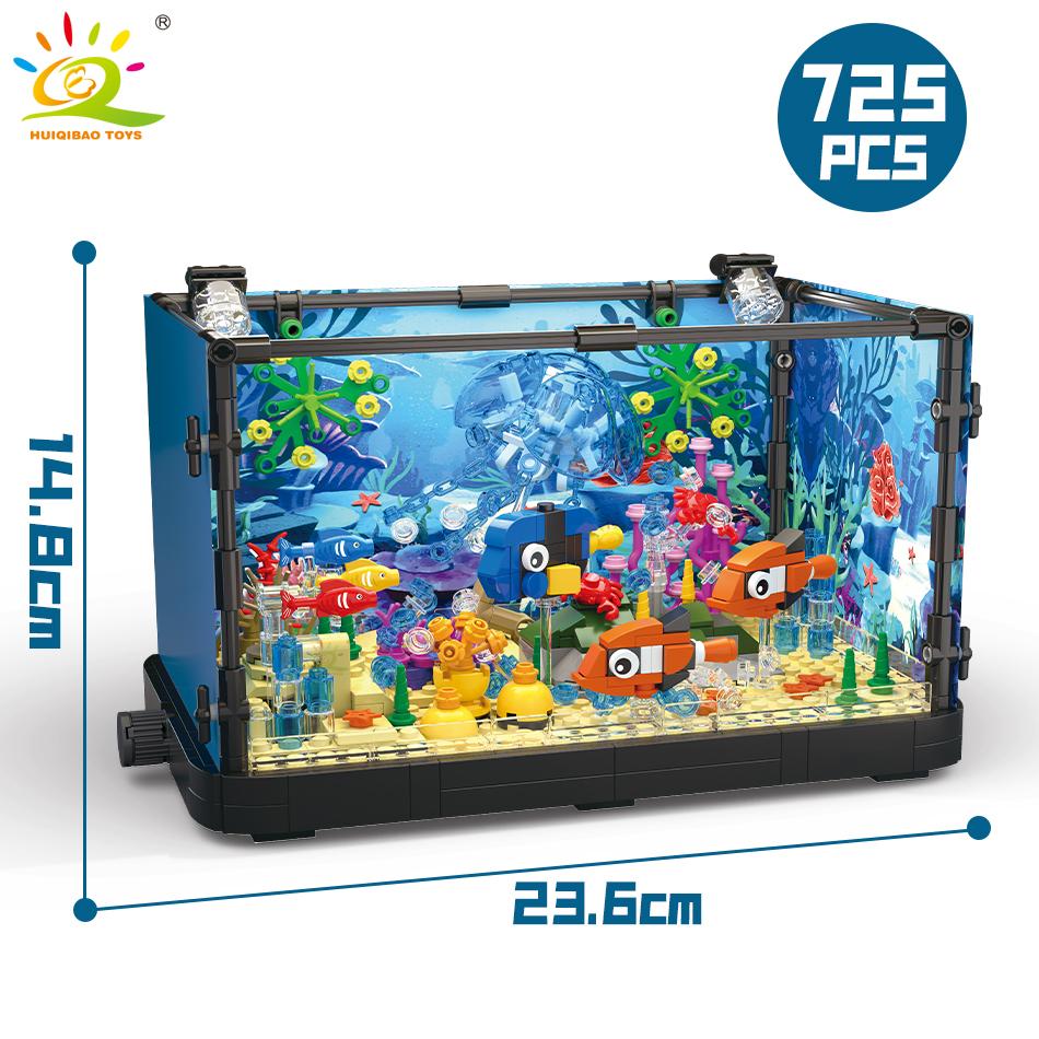 Non-Toxic Moc Fishbowl Aquarium Building Blocks Sea Turtle Fish Tank With Light Bricks City Construction Toys For Children Kids