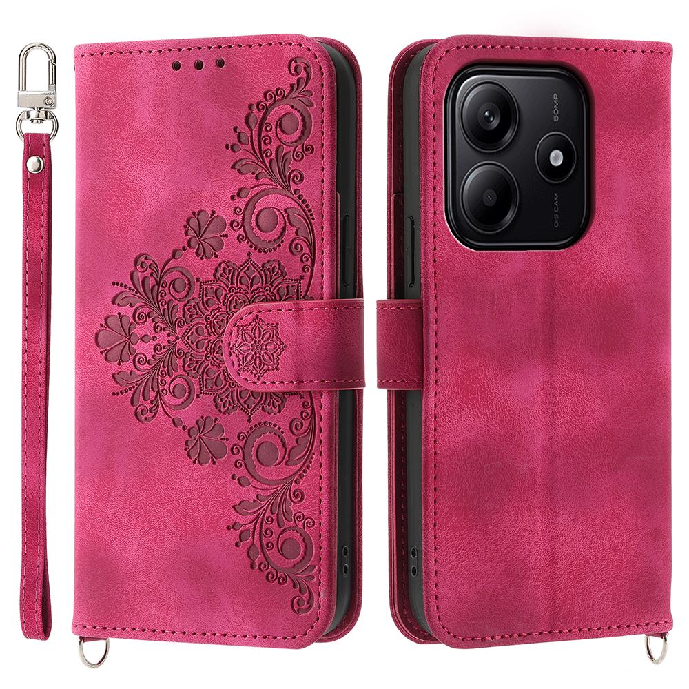 For Xiaomi Redmi Note 14 5G Case Flower Pattern PU Leather Wallet Phone Cover with Strap