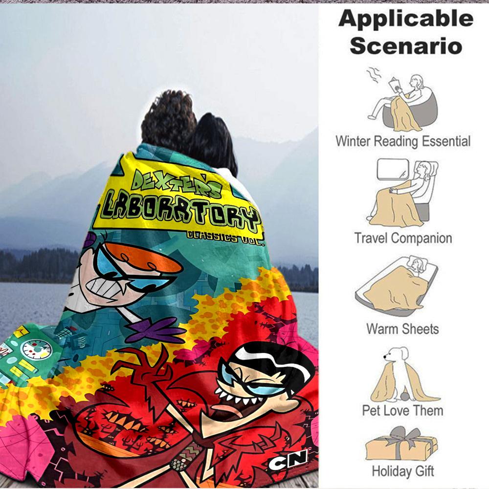 1pc Dexter's Laboratory Classics Cozy Print Blanket Lightweight Warm Flannel Throw Blanket For Sofa, Bed, Living Room