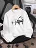 Kids Crewneck Sweatshirt, Piano Heartbeat Music Graphic Print, Spring Autumn Casual Sport Tops