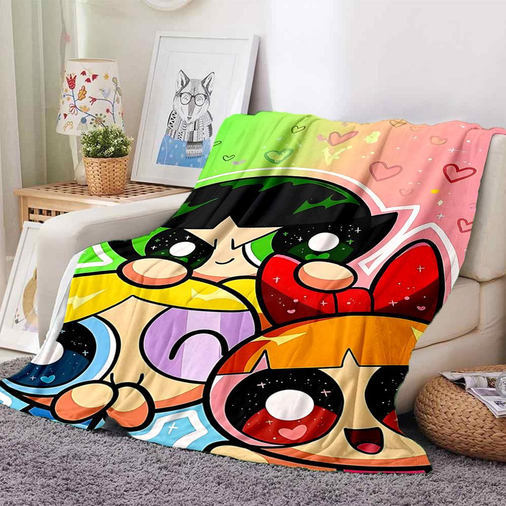 1pc Powerpuff Girls Flannel Throw Blanket Lightweight Soft Warm All Season Blanket for Sofa, Bed, Travel,L1028080