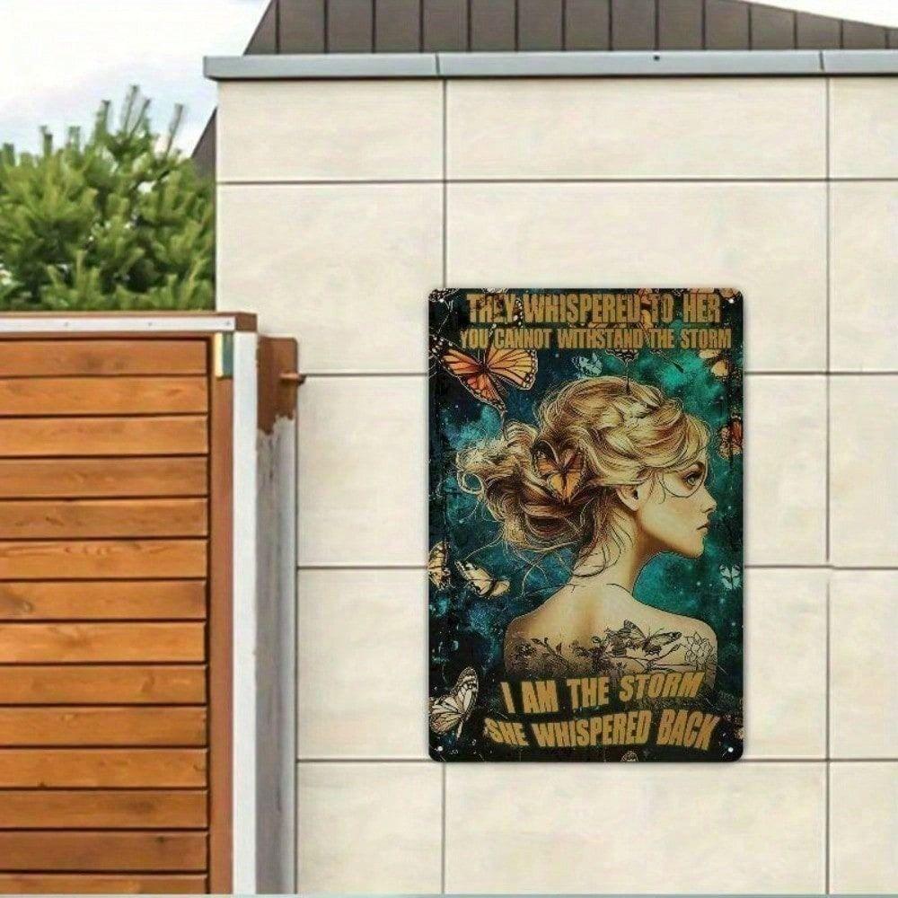 Metal Poster She Whispers Storm, Iron Inspirational Boho Vintage Wall Art for Living Room