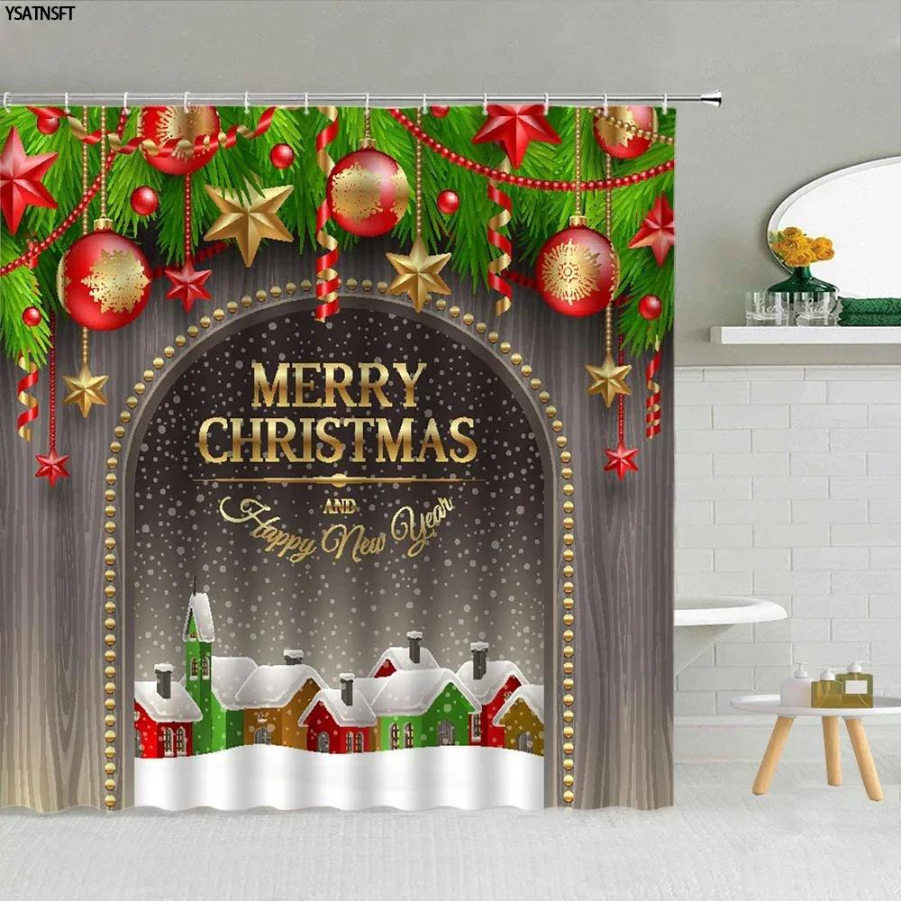 

ZYQ01Christmas Ball Pine tree Shower Curtain Sets Vintage Red Truck Xmas Snowman Winter New Year Gift Bathroom Decor Bath C6Bn% 150x180cm-60x70in