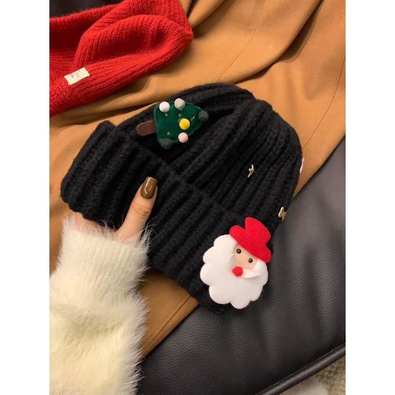 Red Christmas Woolen Hat Autumn and Winter Korean Style Versatile Face Showing Small Knitted Hat Big Head Warm Hat Women