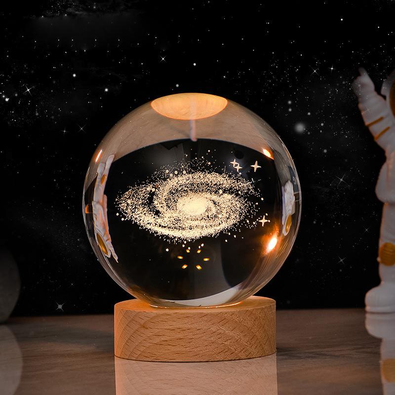 6cm 3D Crystal Ball Crystal Planet Night Light Laser Engraved Solar System Globe Astronomy Birthday Gift Home Desktop Decoration