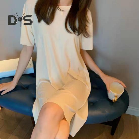 Dáma letní šaty s kulatým výstřihem volné jednobarevné krátké rukávy ledové hedvábí ležérní oblečení domácí oblečení pyžama noční košile ke kolenům