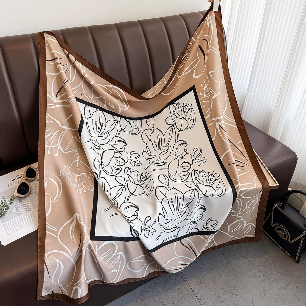 Spring and Autumn new Korean version striped fashion foreign style square scarf women's silk scarf dual-purpose imitation silk shawl scarf headband