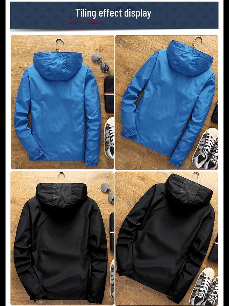 Męska kurtka wiatrówka z kapturem: Kurtka w stylu koreańskim, cienka, w dużym rozmiarze, na wiosnę/jesień, z nadrukowanym logo, idealna dla nastolatków i studentów