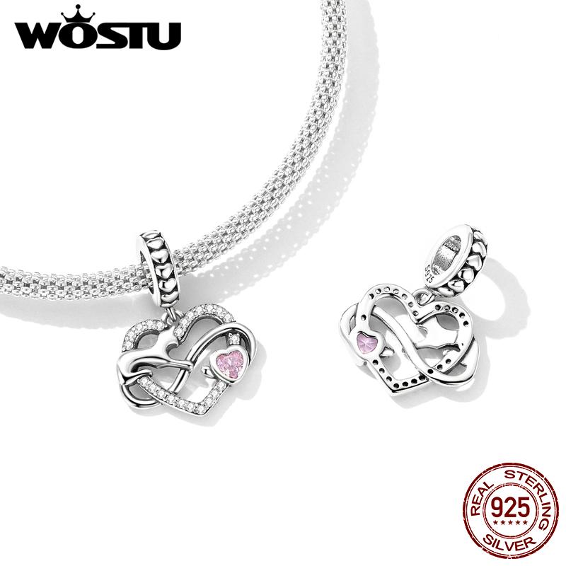 

WOSTU стерлингового серебра 925 пробы с милым сердечком и кулоном в форме кота, подвеска из бисера для женщин, подходит для оригинального браслета «сделай сам», ожерелье, ювелирное изделие, подарок 925 silver