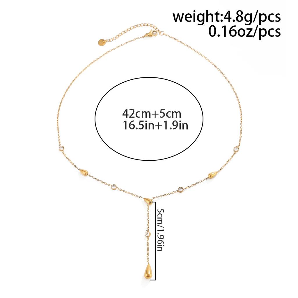 New Elegant 18k Gold Plated Stainless Steel Waterdrop Pendant Necklace for Women Retro Inlay Glass Zircon Ear Jewelry Gifts