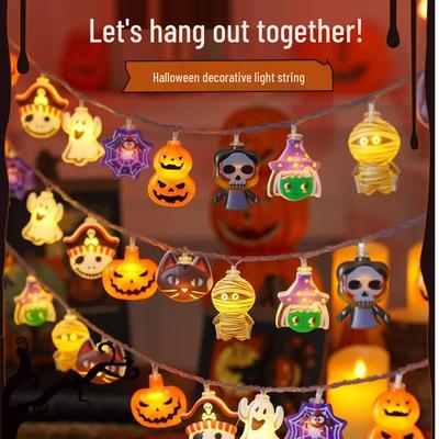 Halloween LED Pumpkin, Bat & Skull String Lights - Battery Operated Decorative Atmosphere Lighting