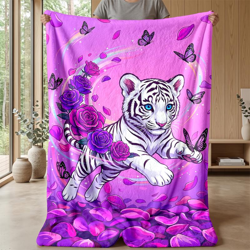 Tiger amidst roses 2 Theme blanket Lightweight Warm Flannel Blanket Decorative Throw Blanket for Home Decoration