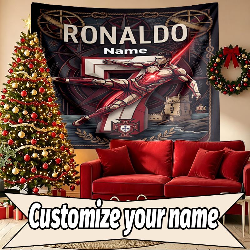 Benutzerdefinierter Name Personalisierte Cristiano Ronaldo Druck Wandteppich, Wandkunst Dekor, Schlafzimmer, Studentenwohnheim, Wohnung, Wohnzimmer, Party-Hintergrund, Geschenk zum Geburtstag