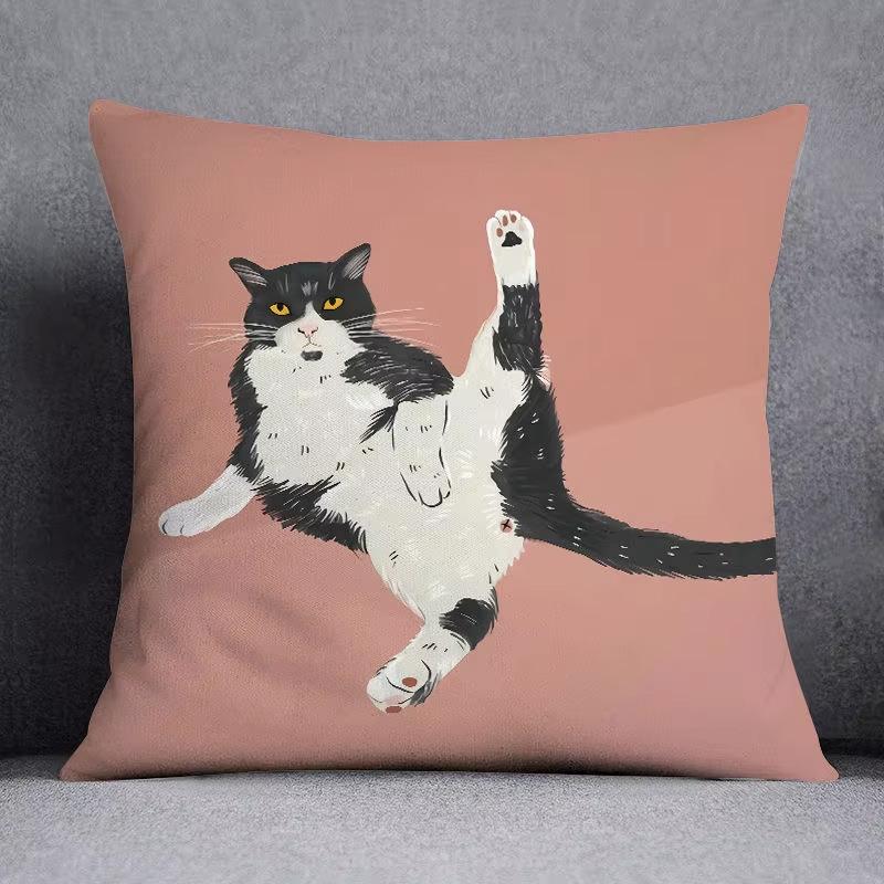 1Pc Double Sided Printed Cute Cat Pattern Pillowcase Adorable Feline Design Cushion Cover For Sofa Bedroom Home Decor No Pillow