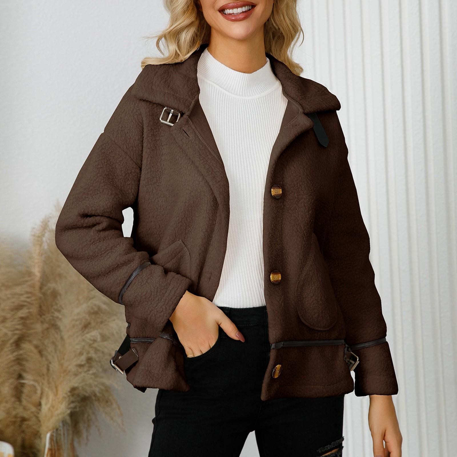 Женские модные повседневные рабочие куртки с пуговицами и лацканами — фото 4