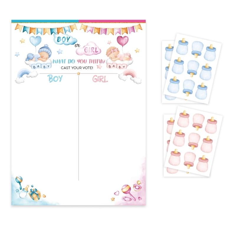 Gender Reveal Game for Baby Shower with Poster 36pcs Girl or Boy Voting Stickers for Gender Reveal Use Party Supplies