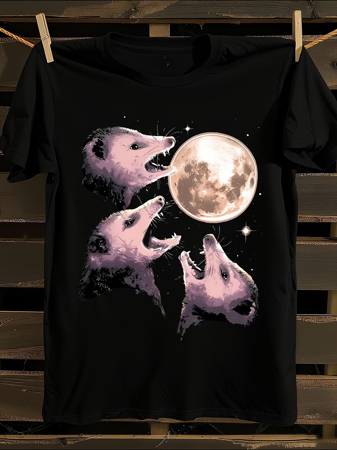 Funny 3 Opossums Howling at the Moon Graphic Tshirt S