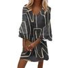Women's Fashion Temperament Elegant Fresh Printed V-Neck 3/4 Sleeves  Dress