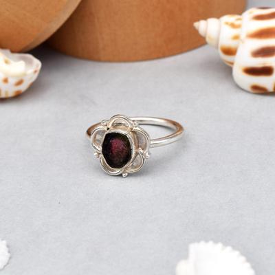 925 Sterlingsilber Bicolor Roher Rosa Turmalin Edelstein Ring Größe 6 Geschenk US