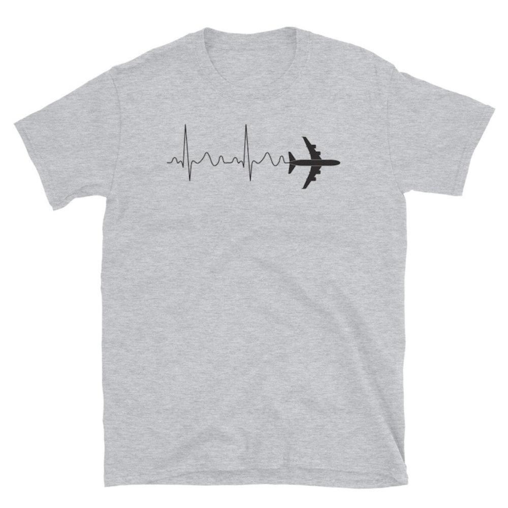 Airplane Pilot Heartbeat Tshirt Flying Gift Birthday Gift Idea Shirt Man Breathable High Quality Cotton Graphic T Shirts Oneck