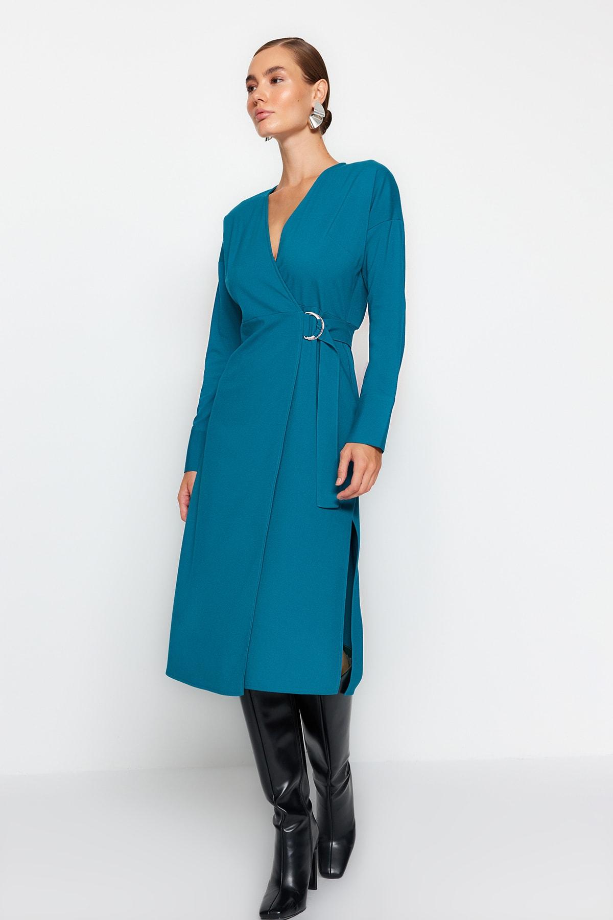 

Женское платье, новое сезонное модное тканое платье миди с поясом и запахом