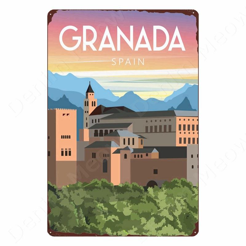 DORA Tin Sign Vintage Metal Tin Sign Art Plaque Travel Landscape Plate Home Bar Cafe Room Wall Decor Amsterdam Ireland Canada