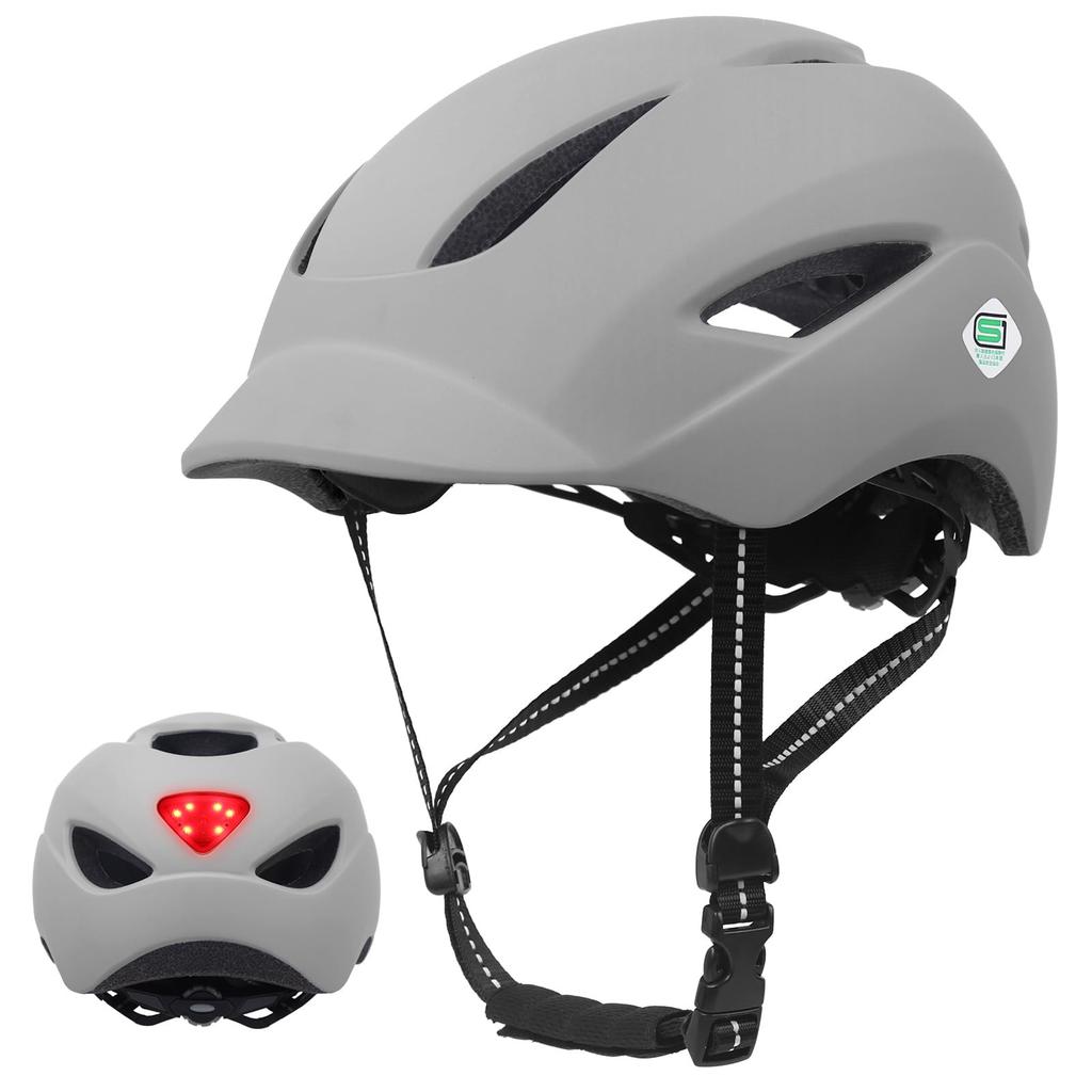 Issufel Bicycle Helmet for Asian with LED SG EN1078 High and Adjustable for City and and Students Size Adults, Fit, Light, Standard, CE/CPSC